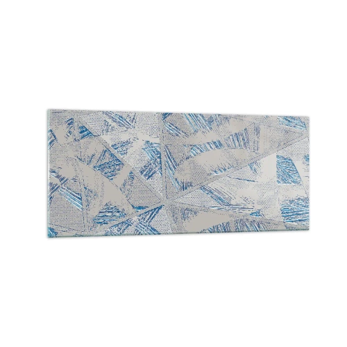 Quadro su vetro - Motivi geometrici nelle tonalità del blu e del grigio - 120x50cm - Nel labirinto grigioblu - Decorazione murale moderna per soggiorno e camera da letto ARTTOR