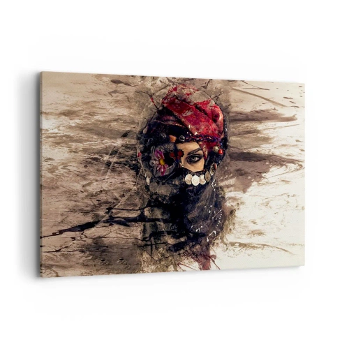 Quadro su tela - Stampe su Tela - Ritratto artistico di una donna in abiti orientali su uno sfondo astratto. - 100x70cm - Quantomeno inquietante - Decorazione murale moderna per soggiorno e camera da letto ARTTOR