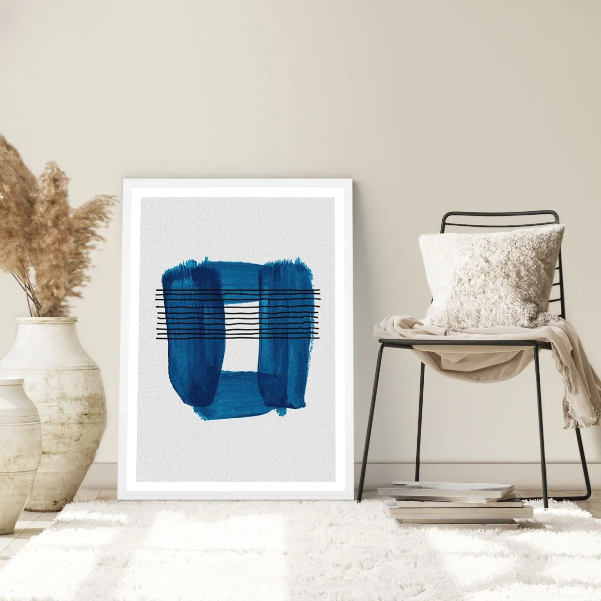 Poster in cornice bianca - Composizione blu e nera - 30x40 cm