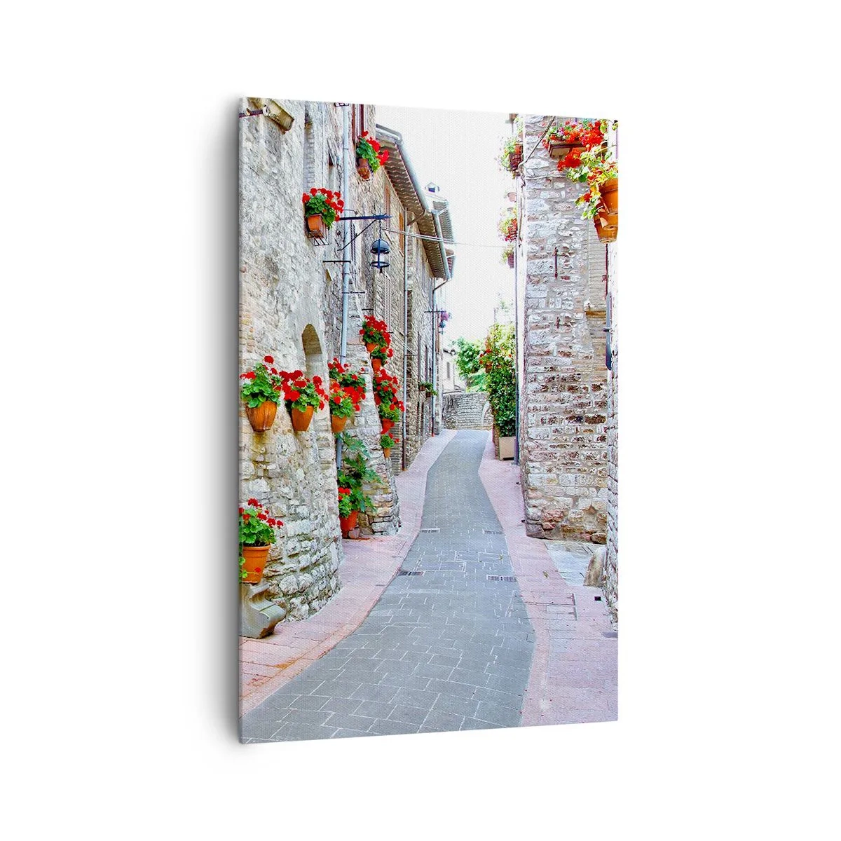 Quadro su tela - Stampe su Tela - Una strada stretta con edifici in pietra decorati con vasi di fiori - 80x120cm - Atmosfera italiana - Decorazione murale moderna per soggiorno e camera da letto ARTTOR
