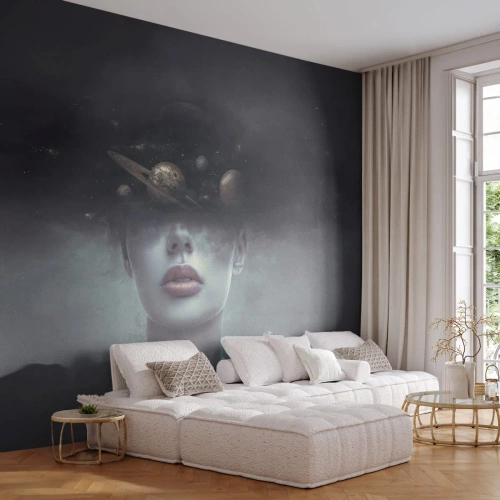 Fotomurali Premium Sand - E i pianeti folleggiano... - Astrazione, Volto di donna, Cosmo - 200x140 cm