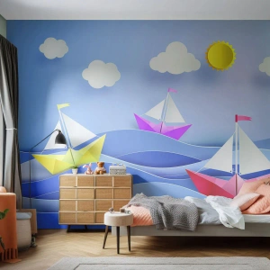 Fotomurali Premium Canvas - Barche a vela colorate sulle onde in una giornata di sole - 100x70cm - Come è bello dondolare tra le onde - Decorazione murale moderna per soggiorno e camera da letto ARTTOR