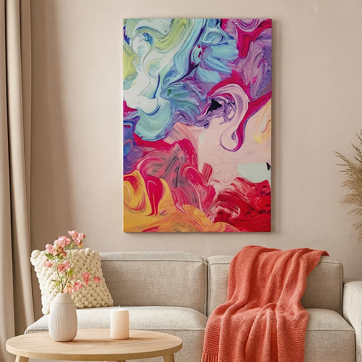Quadro su tela - Stampe su Tela - Una composizione astratta con colori vivaci e vorticosi e una struttura dinamica. - 50x70cm - La nascita dei colori - Decorazione murale moderna per soggiorno e camera da letto ARTTOR