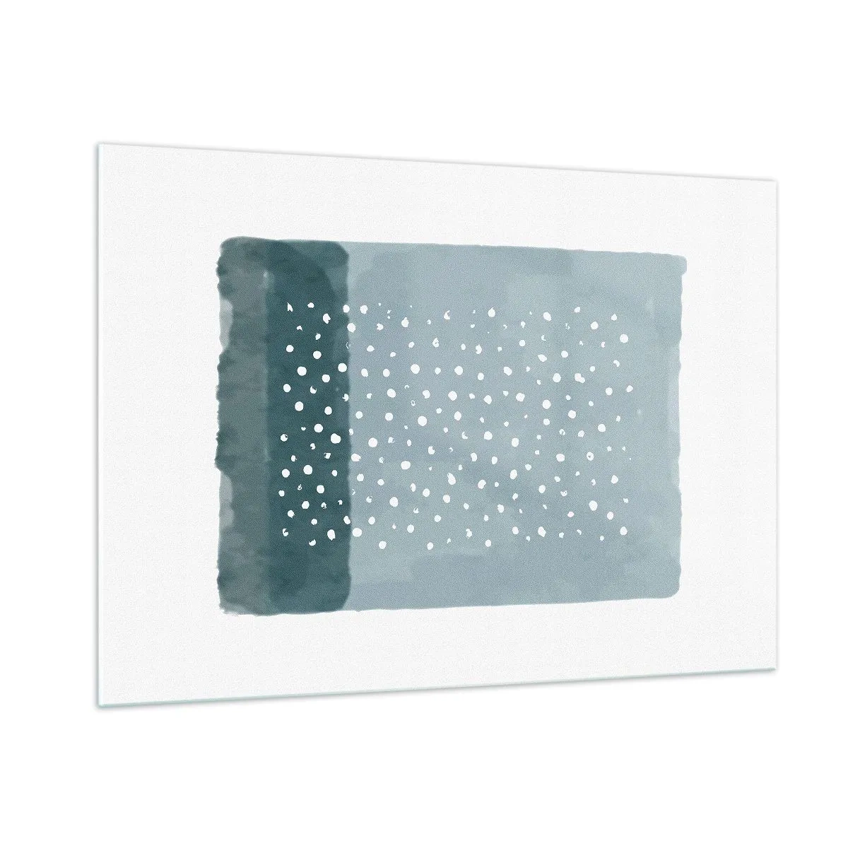 Quadro su vetro - Un dipinto astratto nei toni del blu con puntini bianchi. - 100x70cm - Spuntate nel blu - Decorazione murale moderna per soggiorno e camera da letto ARTTOR