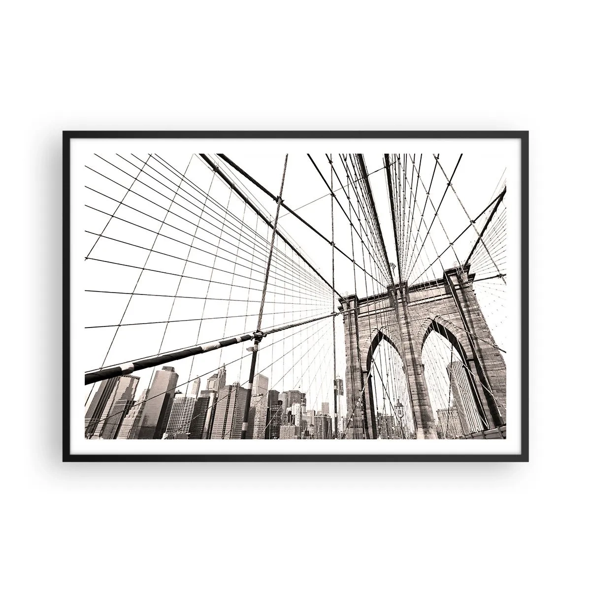 Poster in cornice nera - Il ponte di Brooklyn in monocromia - 100x70cm - La cattedrale di New York - Decorazione murale moderna per soggiorno e camera da letto ARTTOR