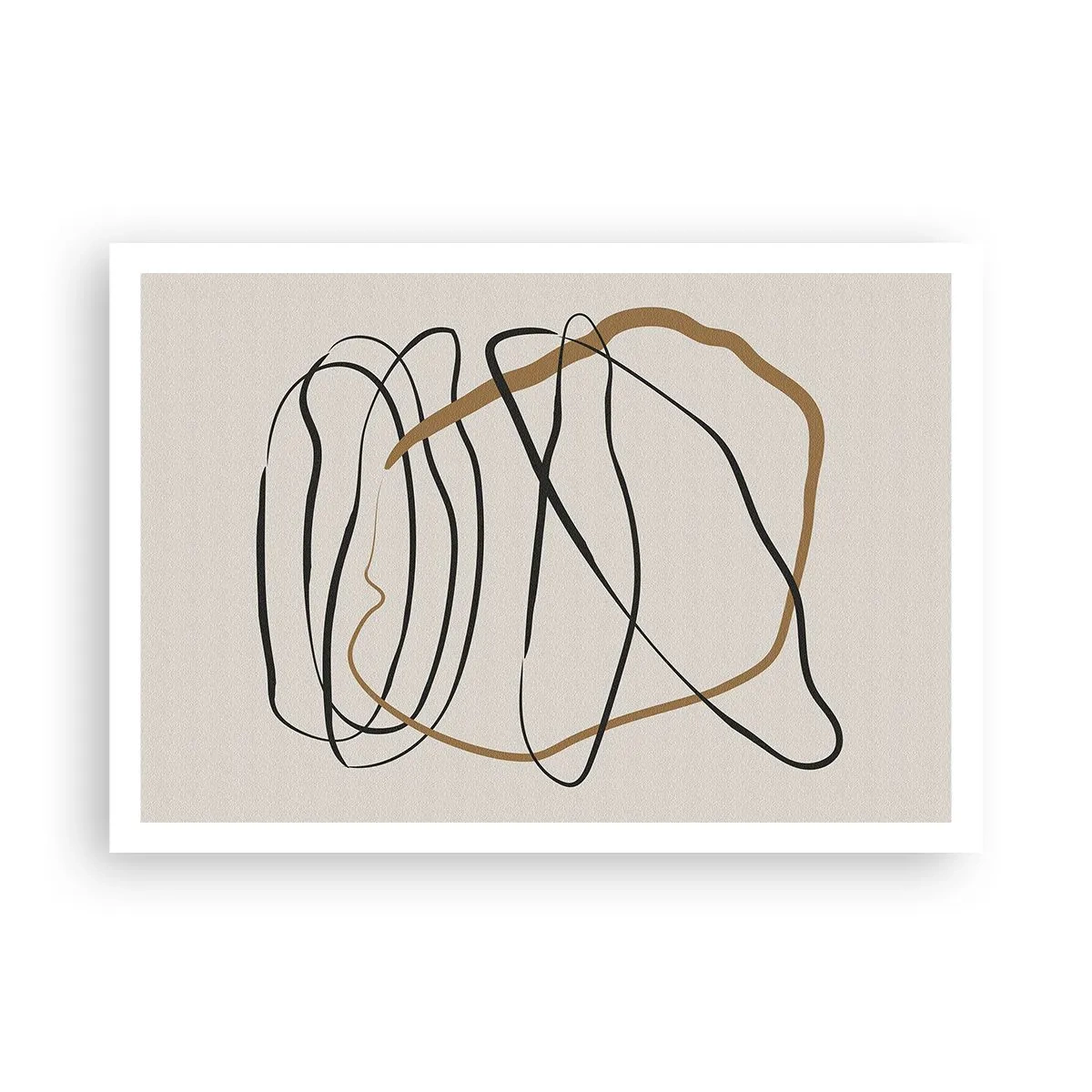 Poster - Linee artistiche in nero e oro su uno sfondo chiaro - 100x70cm - Composizione: danza intricata - Decorazione murale moderna per soggiorno e camera da letto ARTTOR