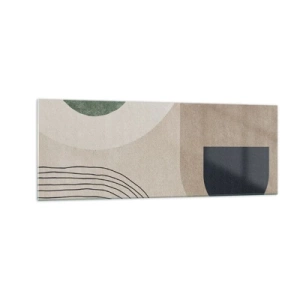 Quadro su vetro - Forme geometriche nei toni del beige e del verde - 140x50cm - La mitezza dell'ovale - Decorazione murale moderna per soggiorno e camera da letto ARTTOR