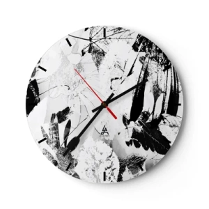Orologio da parete - Orologio in Vetro - Motivo floreale e fogliare in bianco e nero in stile artistico - 30x30cm - Autunno in negativo - Decorazione murale moderna per soggiorno, cucina e camera da letto ARTTOR