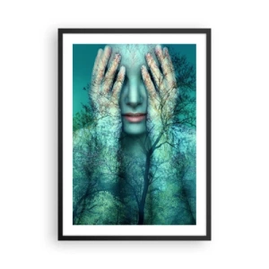 Poster in cornice nera - Volto di donna con paesaggio boschivo in stile doppia esposizione. - 50x70cm - Immersa nel blu - Decorazione murale moderna per soggiorno e camera da letto ARTTOR