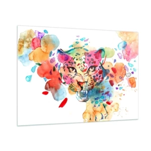 Quadro su vetro - Ritratto ad acquerello colorato di un leopardo - 100x70cm - La bella e la bestia - Decorazione murale moderna per soggiorno e camera da letto ARTTOR