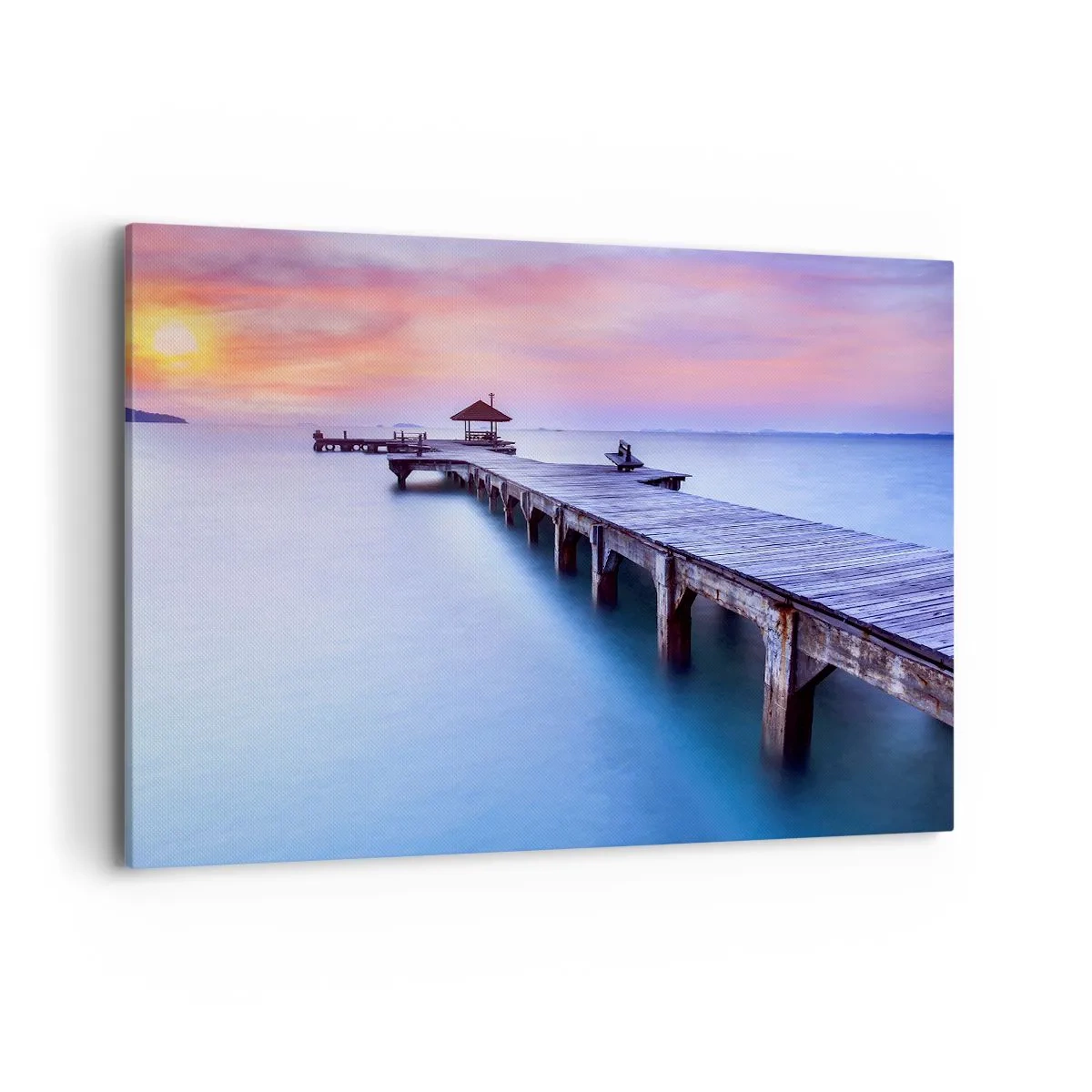 Quadro su tela - Stampe su Tela - Molo di legno che conduce all'acqua durante il tramonto - 120x80cm - Un mare di pace fino all'orizzonte - Decorazione murale moderna per soggiorno e camera da letto ARTTOR