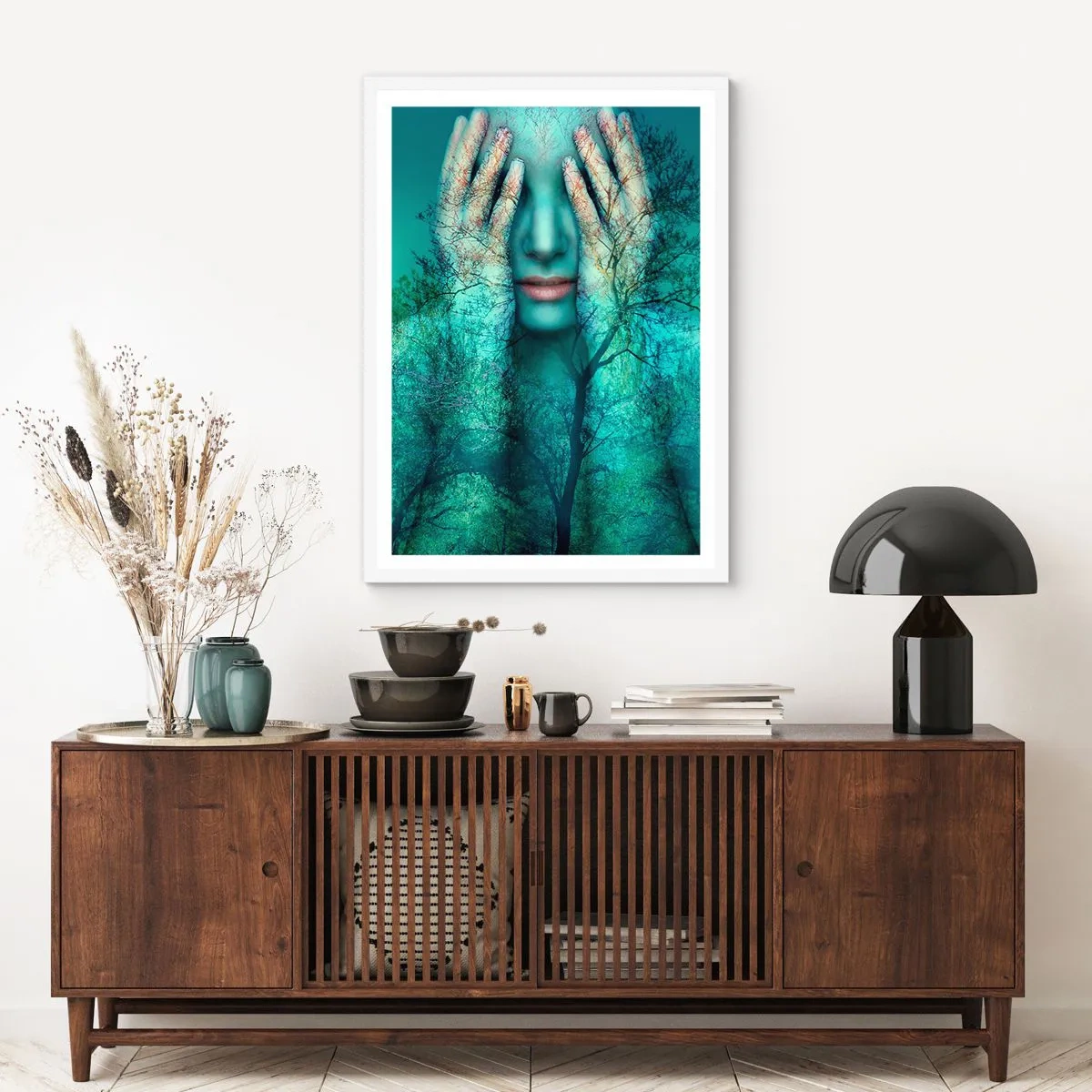 Poster in cornice bianca - Immersa nel blu - 70x100 cm