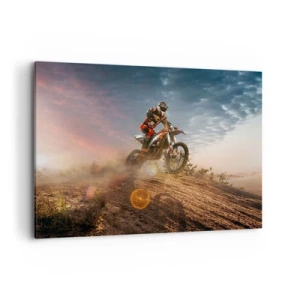 Quadro su tela - Stampe su Tela - Motociclista tra le dune al tramonto - 100x70cm - Verso la vittoria - Decorazione murale moderna per soggiorno e camera da letto ARTTOR