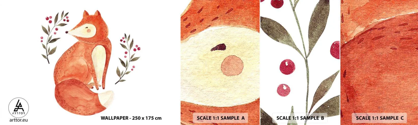 Campione Di Fotomurale Standard Eco - Piccola rossa - Per bambini, Volpe, Fiaba - 100x30 cm