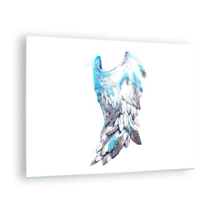 Quadro su vetro - Ali d'angelo nei toni del blu e del grigio - 70x50cm - Mi servono le ali - Decorazione murale moderna per soggiorno e camera da letto ARTTOR
