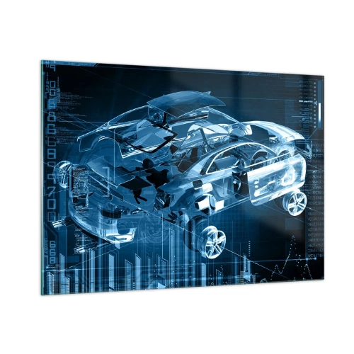 Quadro su vetro - Schema tecnologico di un'auto in stile futuristico - 100x70cm - Anatomia ingegneristica - Decorazione murale moderna per soggiorno e camera da letto ARTTOR