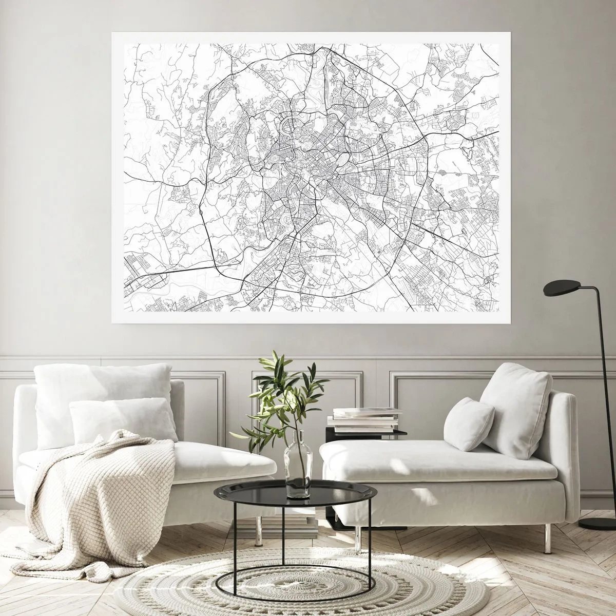 Poster - Una mappa della città in stile minimalista con linee delicate - 100x70cm - L'anello romano - Decorazione murale moderna per soggiorno e camera da letto ARTTOR