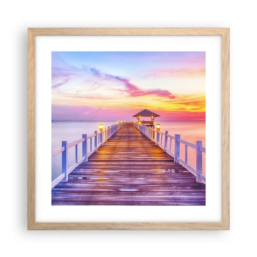 Poster in cornice rovere chiaro - Silenzio della sera in lilla e oro - 40x40 cm