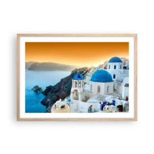 Poster in cornice rovere chiaro - Santorini: aggrappate alle rocce - 70x50 cm