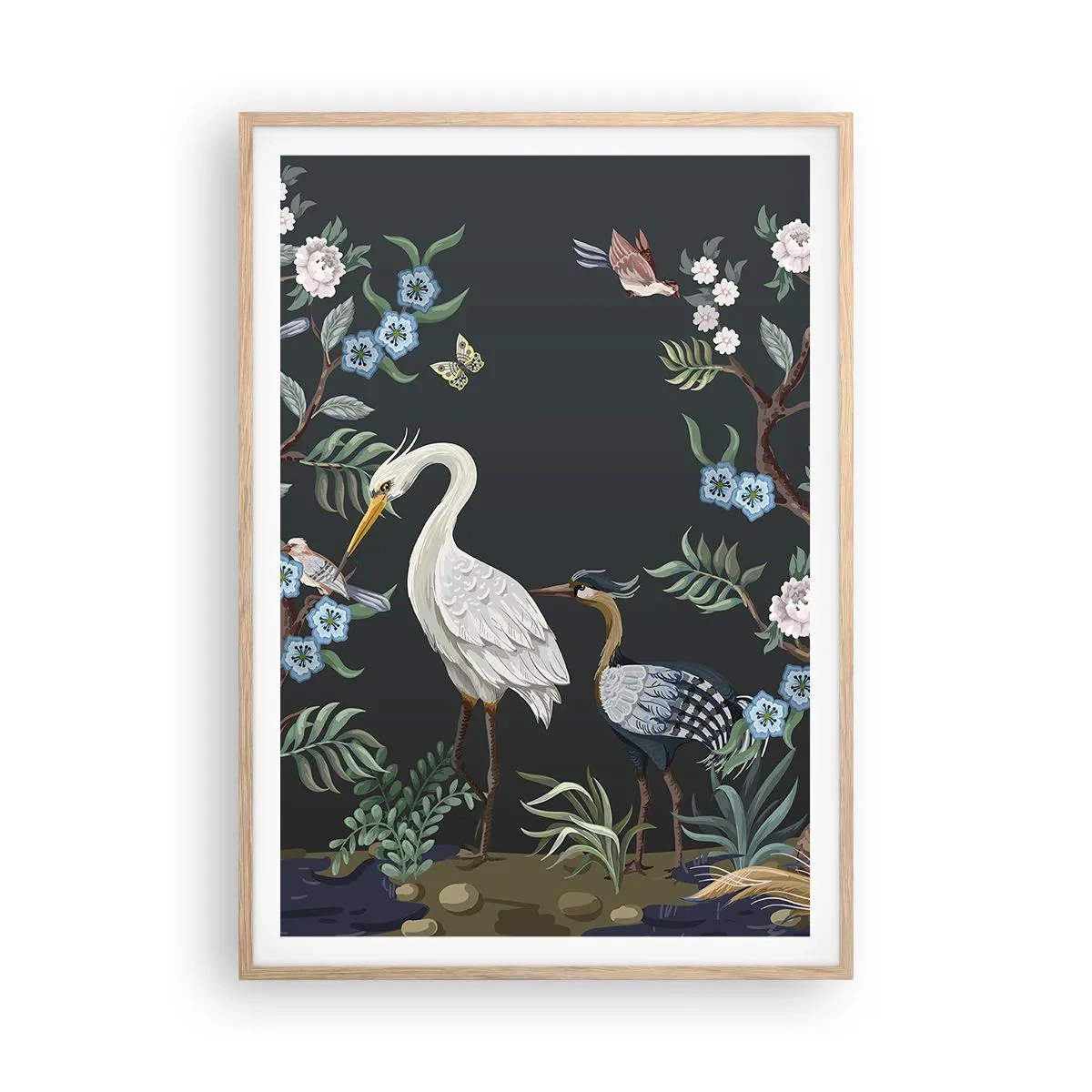 Poster in cornice rovere chiaro - La parata degli uccelli - 70x100 cm