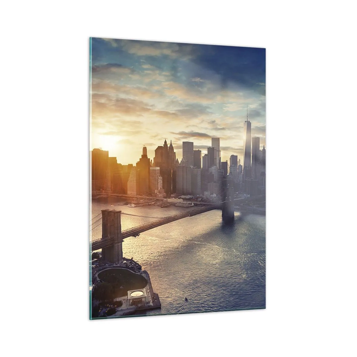Quadro su vetro - Vista della città al tramonto con il ponte in primo piano - 50x70cm - Il monumento alla cultura dell'occidente - Decorazione murale moderna per soggiorno e camera da letto ARTTOR