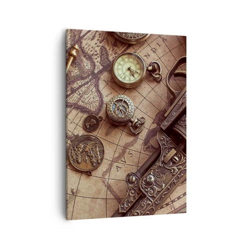 Quadro su tela - Stampe su Tela - Oggetti antichi su una vecchia mappa in stile retrò - 50x70cm - La natura chiama - Decorazione murale moderna per soggiorno e camera da letto ARTTOR