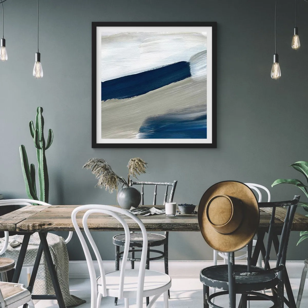 Poster in cornice nera - Incontro con il bianco - 40x40 cm