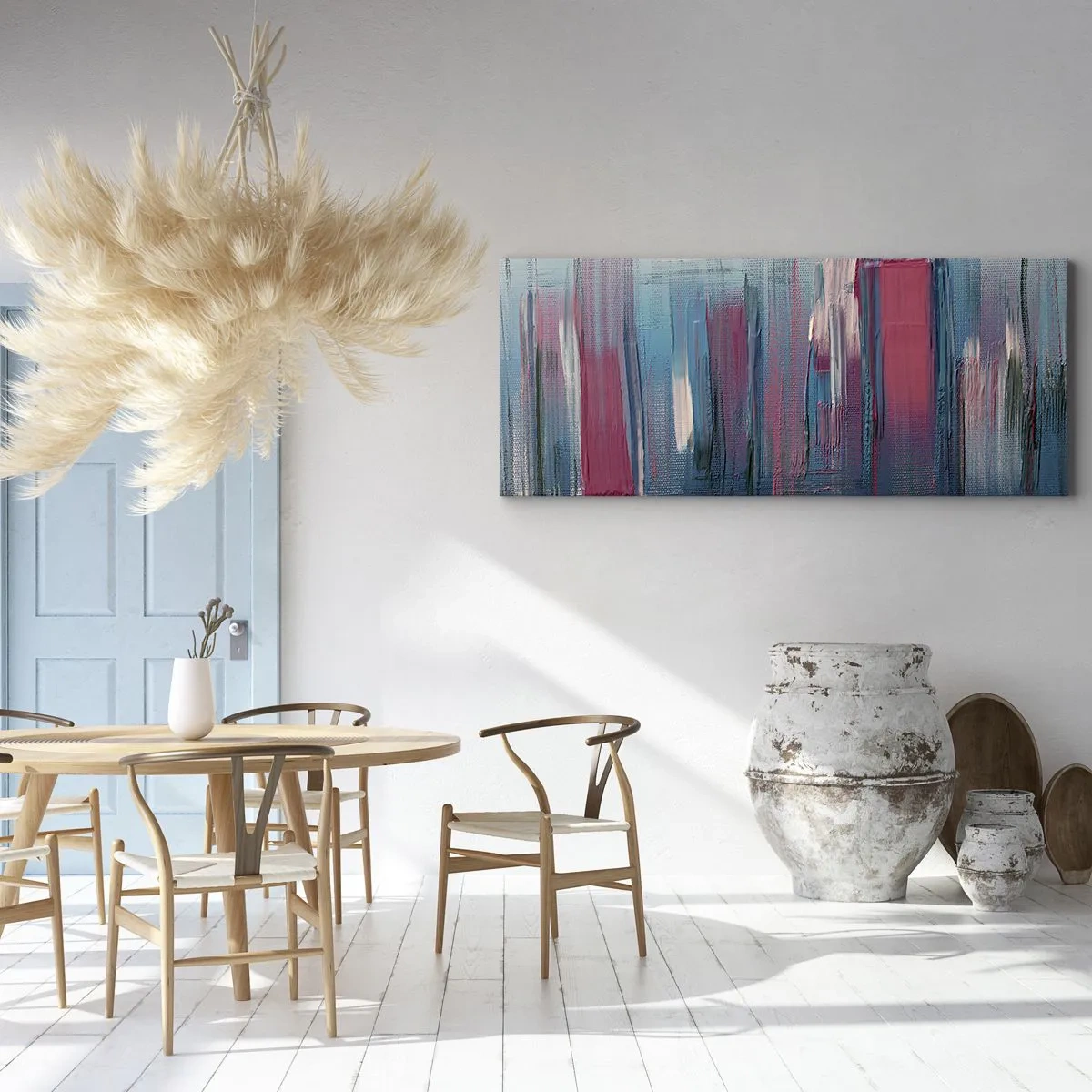 Quadro su tela - Stampe su Tela - Composizione verticale in blu e rosso - 100x40 cm