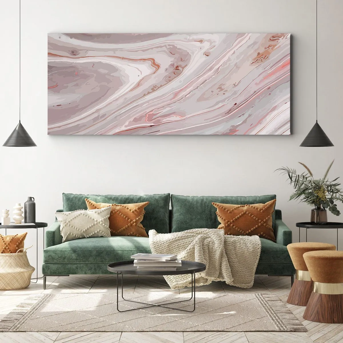 Quadro su tela - Stampe su Tela - Onde astratte in delicate tonalità di rosa e beige - 160x50cm - Rosa liquido - Decorazione murale moderna per soggiorno e camera da letto ARTTOR
