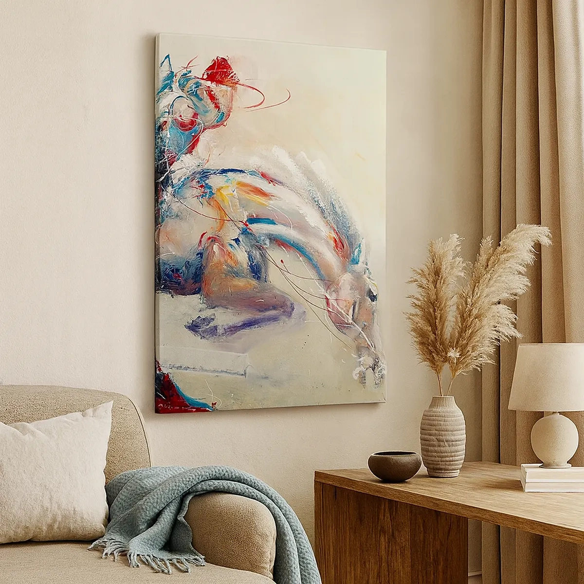 Quadro su tela - Stampe su Tela - Un'immagine dinamica di un cavallo in stile artistico astratto. - 50x70cm - Tieniti, voliamo - Decorazione murale moderna per soggiorno e camera da letto ARTTOR