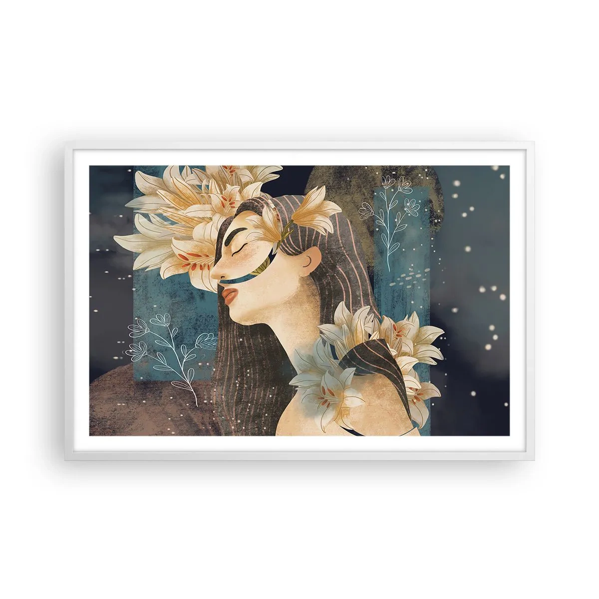 Poster in cornice bianca - La favola della principessa con i gigli - 91x61 cm