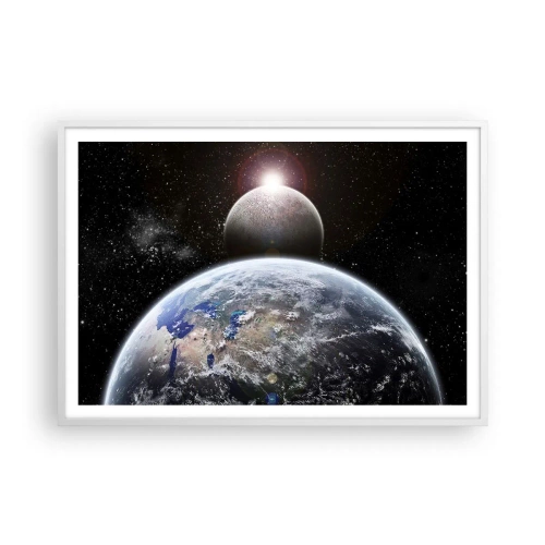 Poster in cornice bianca - Paesaggio cosmico: sorgere del sole - 100x70 cm