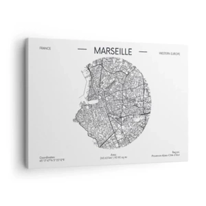 Quadro su tela - Stampe su Tela - Mappa di Marsiglia in stile minimalista - 70x50cm - Anatomia di Marsiglia - Decorazione murale moderna per soggiorno e camera da letto ARTTOR