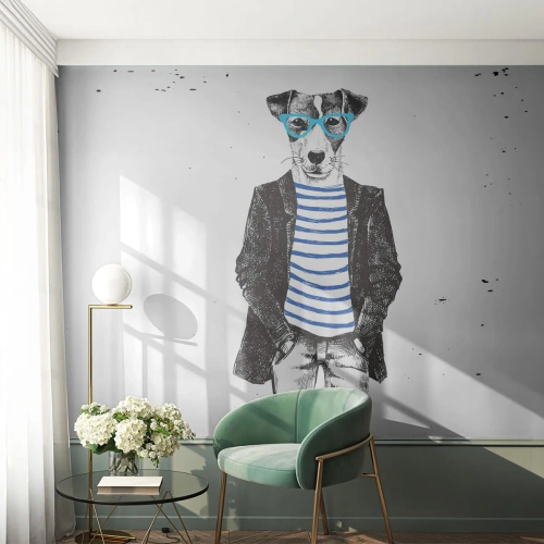 Fotomurali Premium Sand - Cane alla moda in costume da marinaio - 100x70cm - Incantesimo sul cane - Decorazione murale moderna per soggiorno e camera da letto ARTTOR