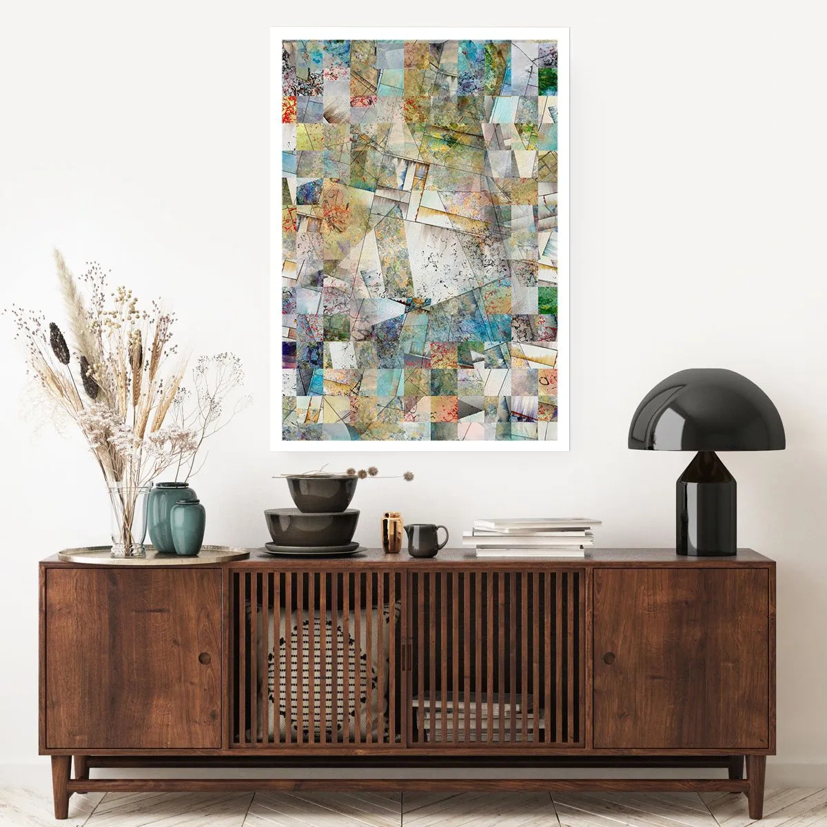 Poster - Un mosaico astratto di forme geometriche nei toni della terra. - 50x70cm - Rimpasto geometrico - Decorazione murale moderna per soggiorno e camera da letto ARTTOR