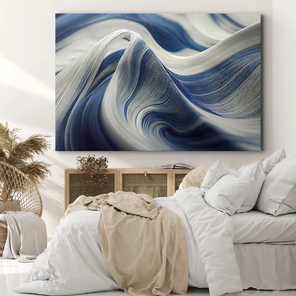Quadro su tela - Stampe su Tela - Onde astratte nei toni del blu e del bianco - 70x50cm - Fluidità di blu e di bianco - Decorazione murale moderna per soggiorno e camera da letto ARTTOR