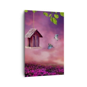 Quadro su tela - Stampe su Tela - Un paesaggio pittoresco con una casetta per gli uccelli e un tramonto - 80x120cm - Invito a cena - Decorazione murale moderna per soggiorno e camera da letto ARTTOR