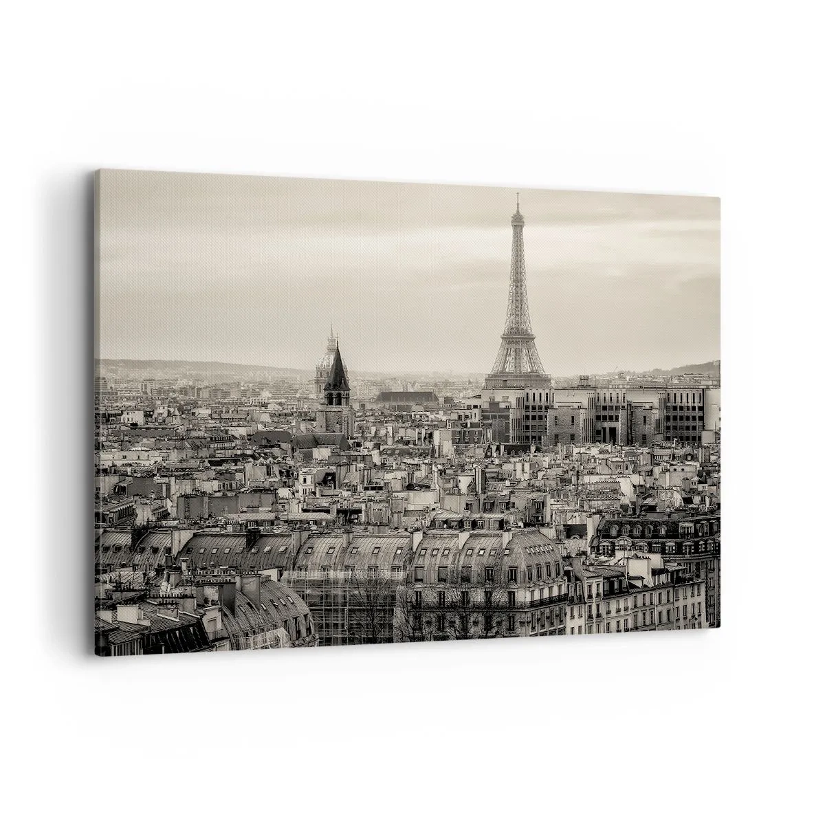 Quadro su tela - Stampe su Tela - Panorama di Parigi con la Torre Eiffel in tonalità seppia - 100x70cm - Sui tetti di Parigi - Decorazione murale moderna per soggiorno e camera da letto ARTTOR