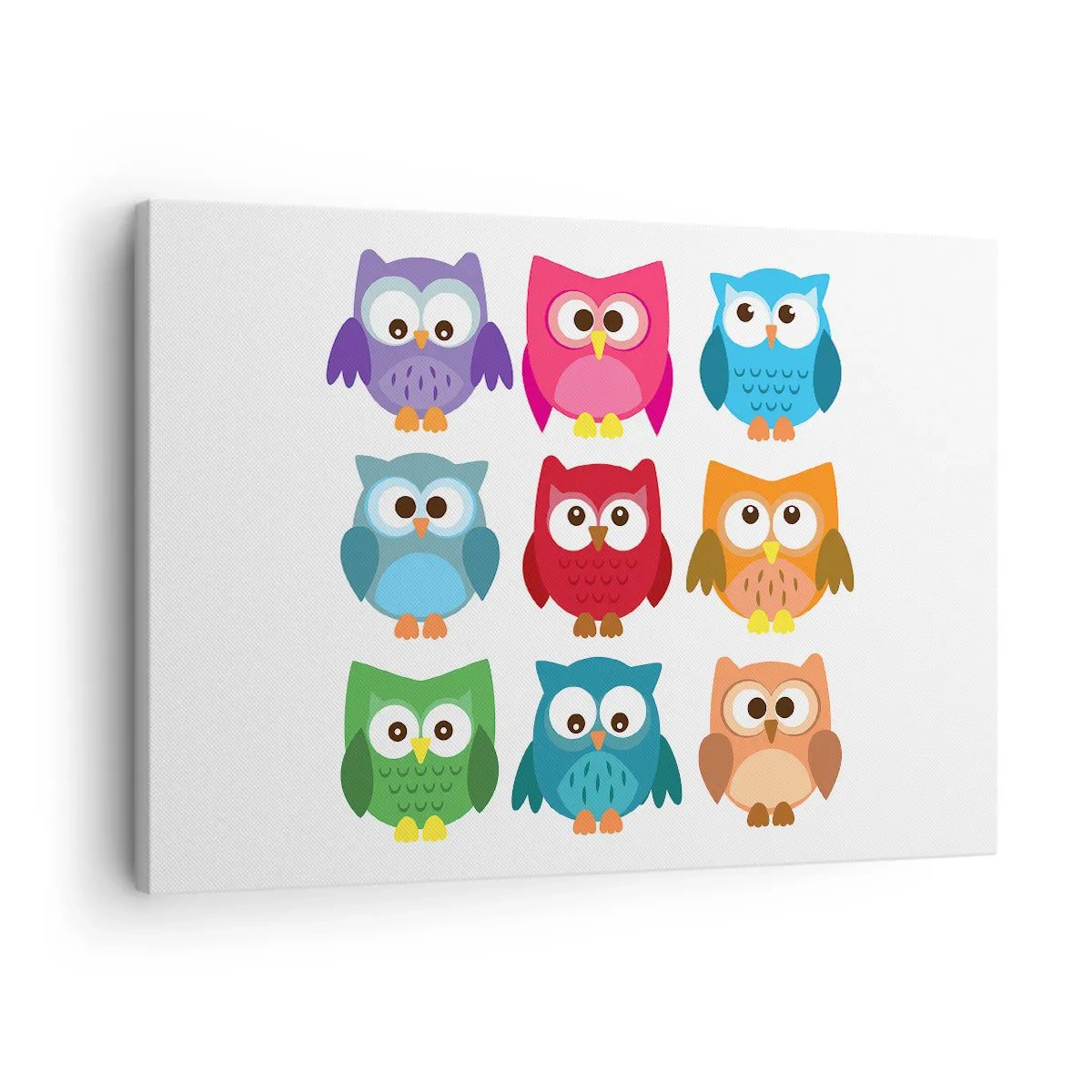 Quadro su tela - Stampe su Tela - Illustrazioni colorate di gufi in stile infantile - 70x50cm - Essere diversi può essere divertente - Decorazione murale moderna per soggiorno e camera da letto ARTTOR