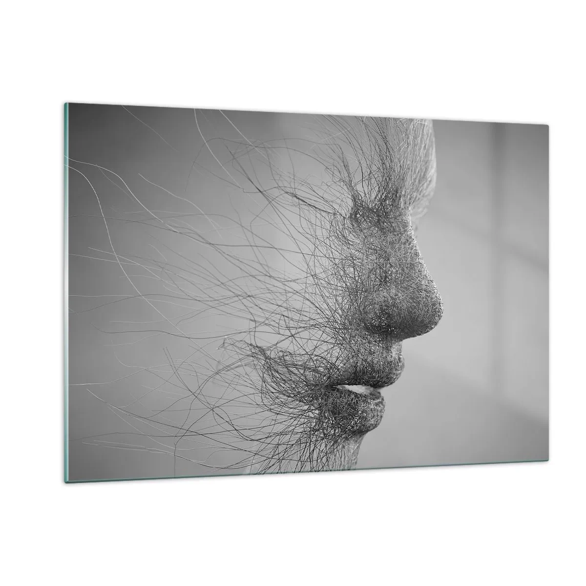 Quadro su vetro - Profilo del viso astratto in bianco e nero con linee - 120x80cm - Lo spirito del vento - Decorazione murale moderna per soggiorno e camera da letto ARTTOR