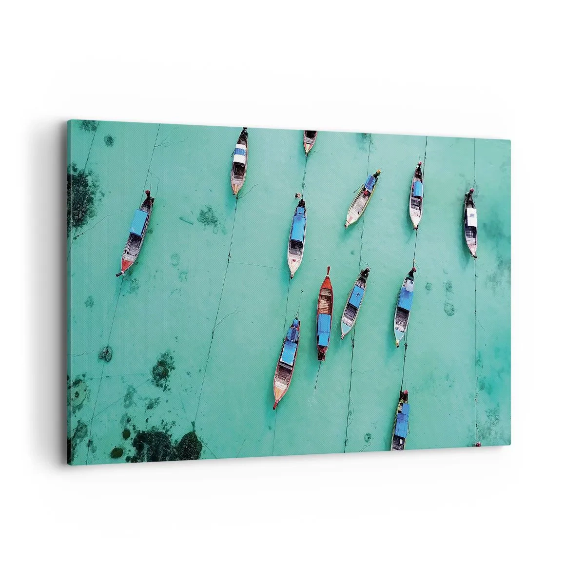 Quadro su tela - Stampe su Tela - Una vista a volo d'uccello delle barche sull'acqua turchese - 100x70cm - In gioiosa attesa - Decorazione murale moderna per soggiorno e camera da letto ARTTOR