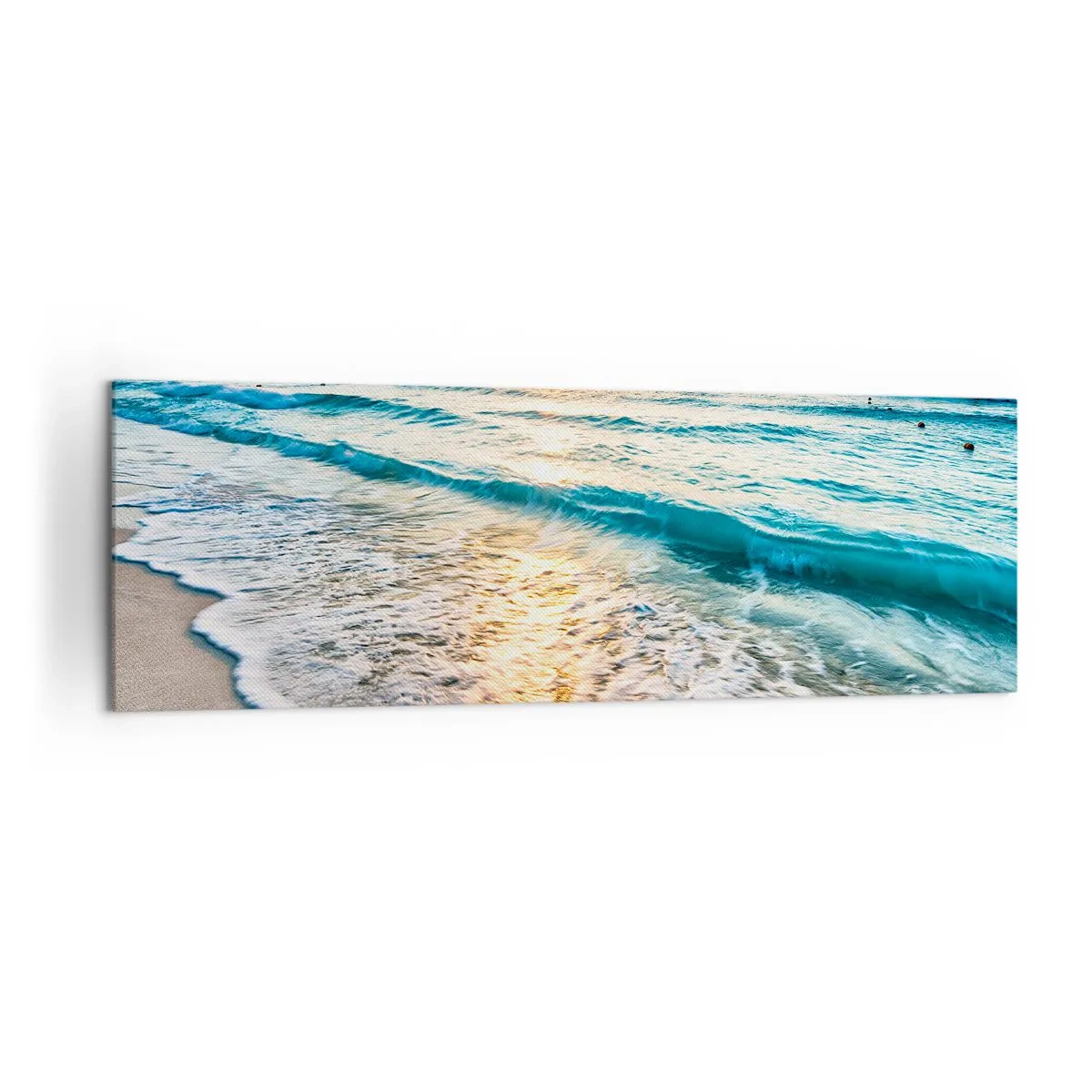 Quadro su tela - Stampe su Tela - Alba su una spiaggia tranquilla con onde - 160x50cm - Tramonto sul mare - Decorazione murale moderna per soggiorno e camera da letto ARTTOR