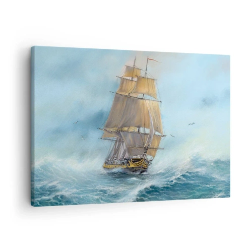 Quadro su tela - Stampe su Tela - Una nave a vela in un mare in tempesta - 70x50cm - Frangendo i flutti - Decorazione murale moderna per soggiorno e camera da letto ARTTOR