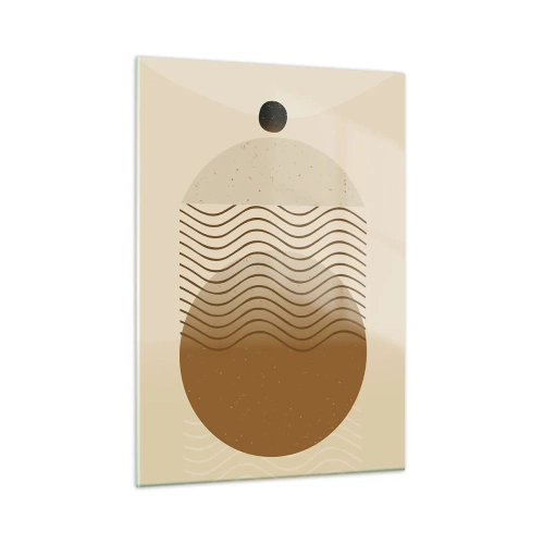 Quadro su vetro - Composizione geometrica con onde e cerchi nei colori beige - 50x70cm - Sull'origine delle figure geometriche - Decorazione murale moderna per soggiorno e camera da letto ARTTOR