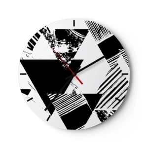 Orologio da parete - Orologio in Vetro - Composizione geometrica in bianco e nero con triangoli - 30x30cm - Pioggia di triangoli - Decorazione murale moderna per soggiorno, cucina e camera da letto ARTTOR