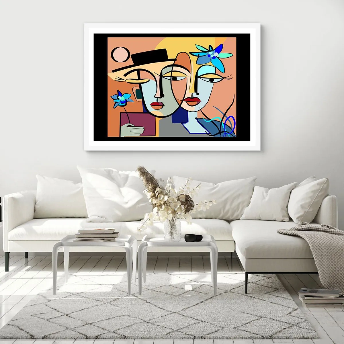 Poster in cornice bianca - Appuntamento in stile Picasso - 100x70 cm