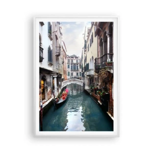 Poster in cornice bianca - Paesaggio veneziano con gondola e ponte - 70x100 cm