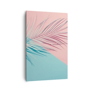 Quadro su tela - Stampe su Tela - Foglia tropicale su uno sfondo di tonalità pastello di rosa e blu - 80x120cm - Impressione tropicale - Decorazione murale moderna per soggiorno e camera da letto ARTTOR