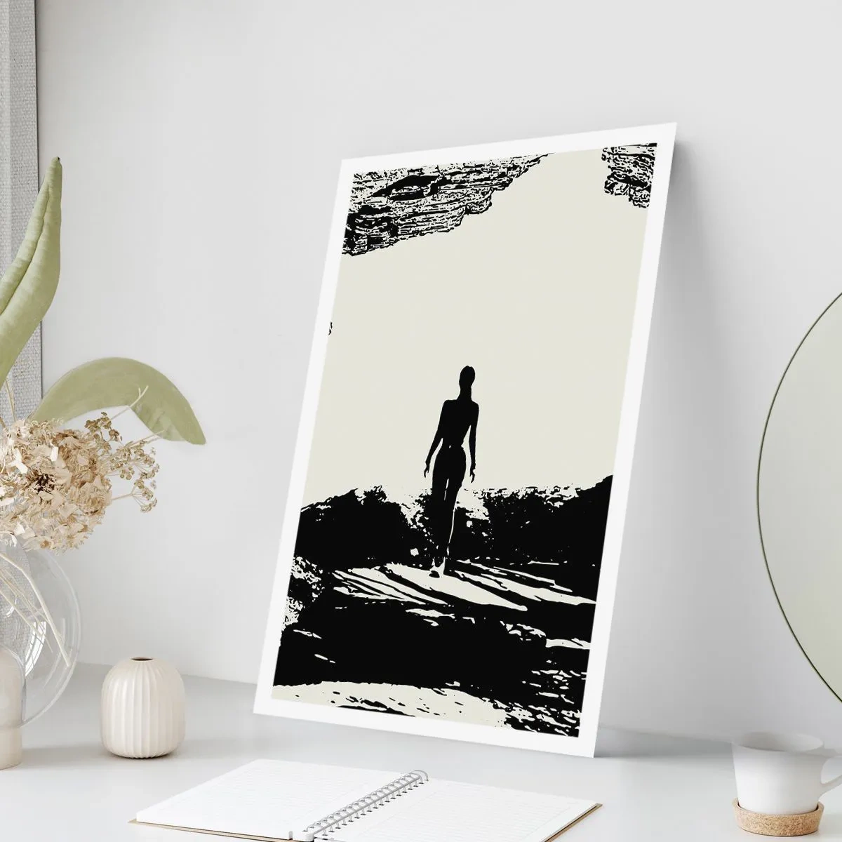 Poster - Silhouette di una donna che emerge da una grotta in uno stile contrastante - 50x70cm - Un nuovo sguardo - Decorazione murale moderna per soggiorno e camera da letto ARTTOR