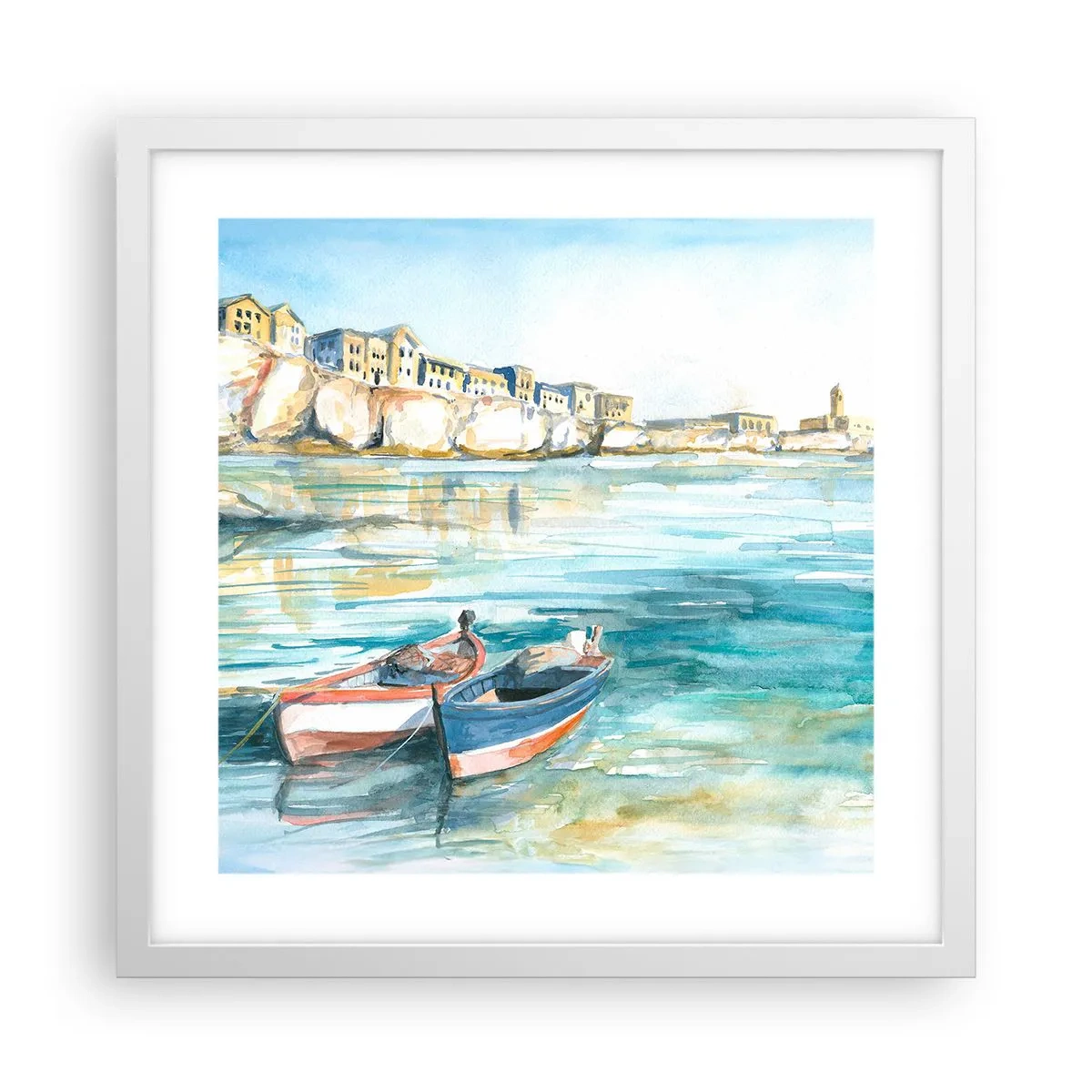Poster in cornice bianca - Paesaggio in azzurro - 40x40 cm